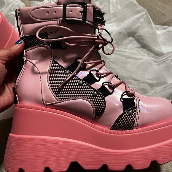 Pink and Black Punk Platform Shoes NEW Size 7 - Picture 6 of 9